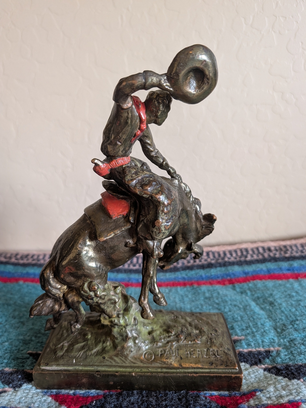 Rare Antique Paul Herzel Pompeian Bronze Clad Cowboy Bookend (Single)